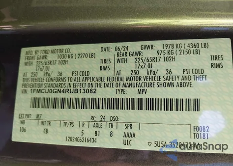 2024 Ford Escape Active from USA, damaged, VIN 1FMCU0GN4RUB13082